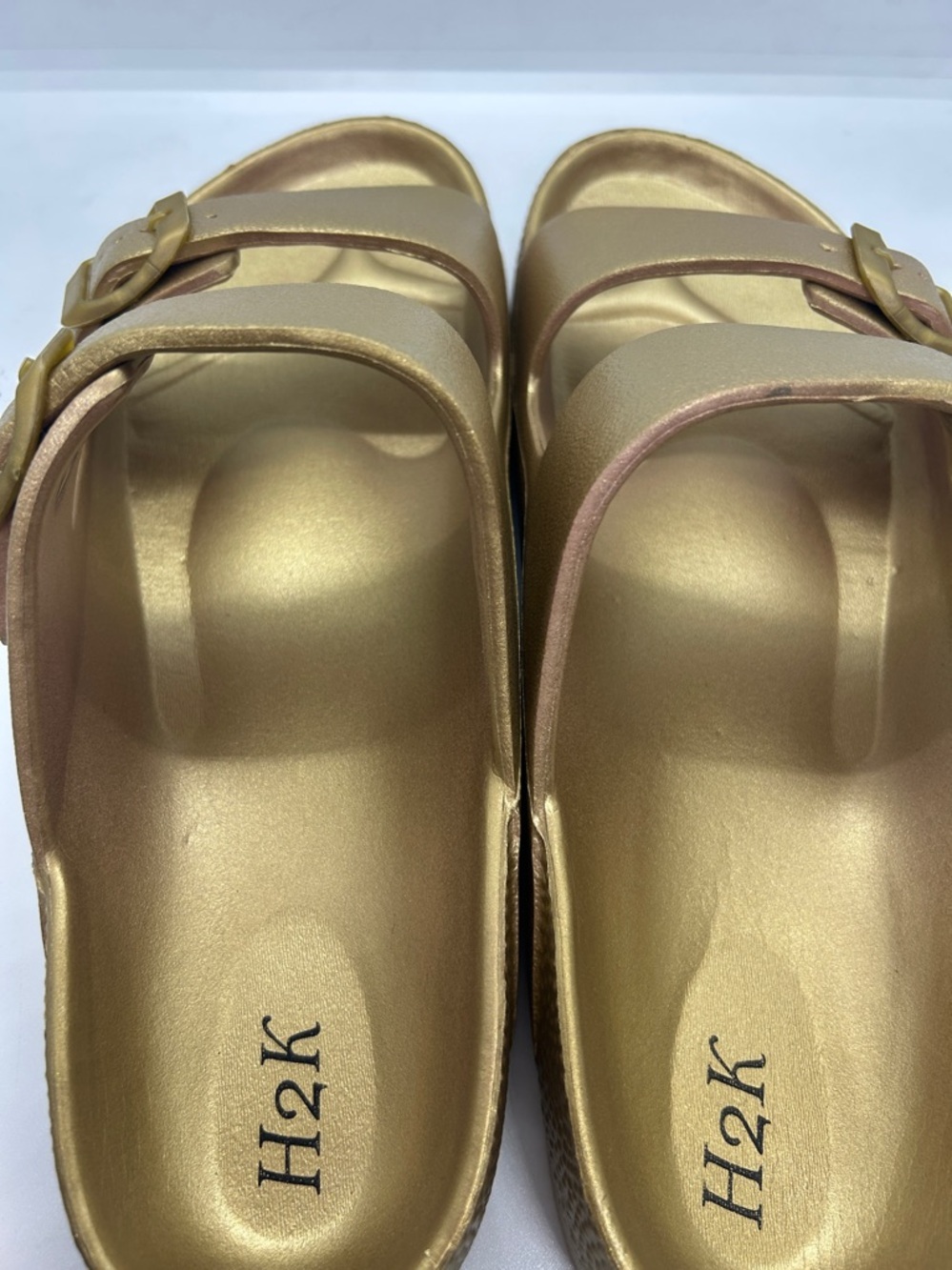Metallic Gold H2K Womens Lightweight Soft Slides Adjustable Sandals Buddy Sz 11 - Picture 8 of 12